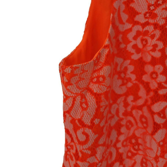 Madewell Neon Orange Sleeveless Overlay Lined Dress Lace Floral Slip Dress - Picture 6 of 8